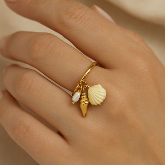 Seashaw Ring – 18K Gold Plated, Waterproof And Non-Tarnish Dangle Charm Ring | Shop Hudda