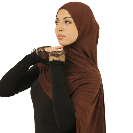 Brown Premium Jersey Hijab with 14k Gold Charm | Shop Hudda